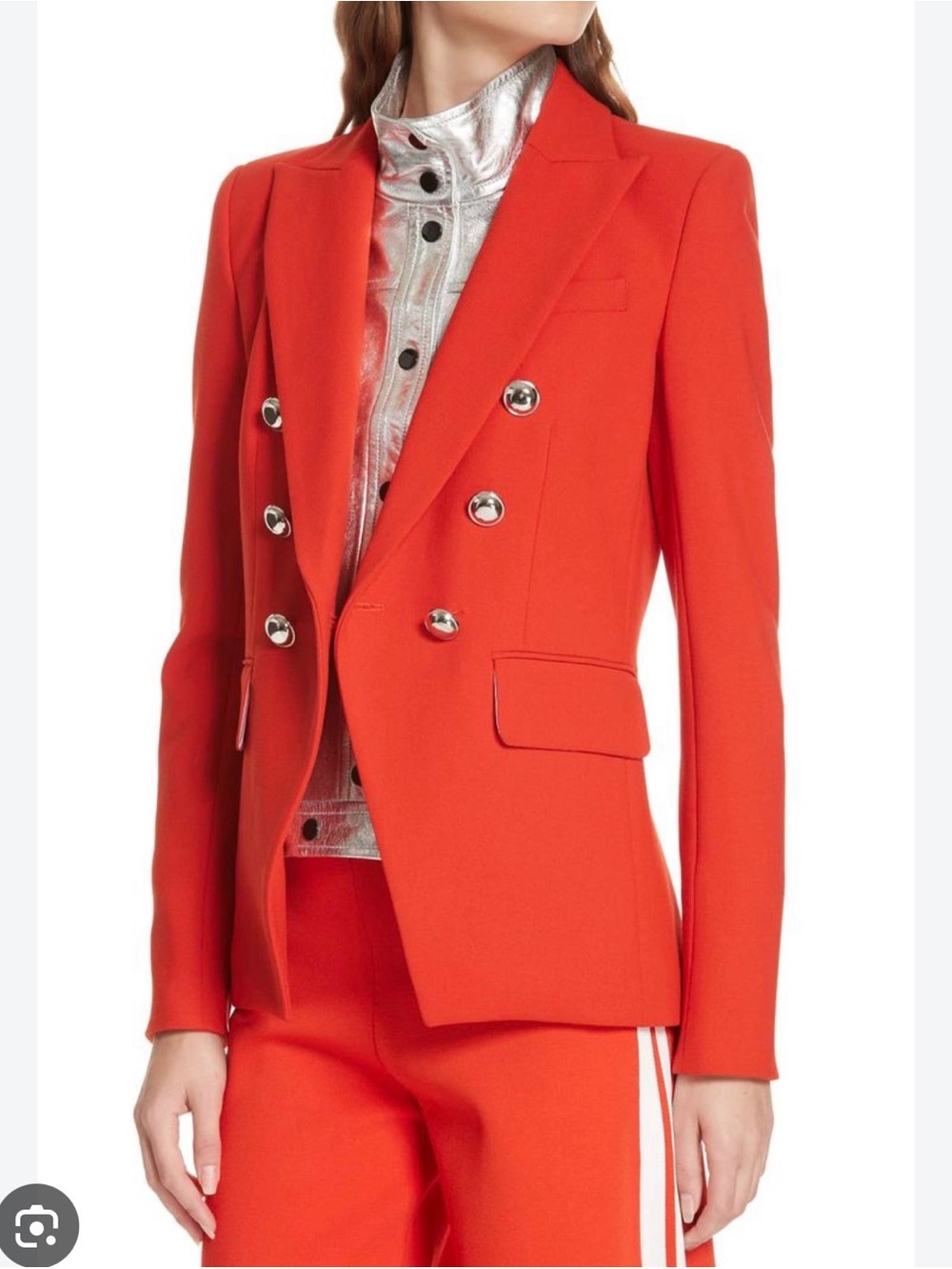 Veronica Beard Lipstick Red Scuba Double-Breasted Dickey Blazer